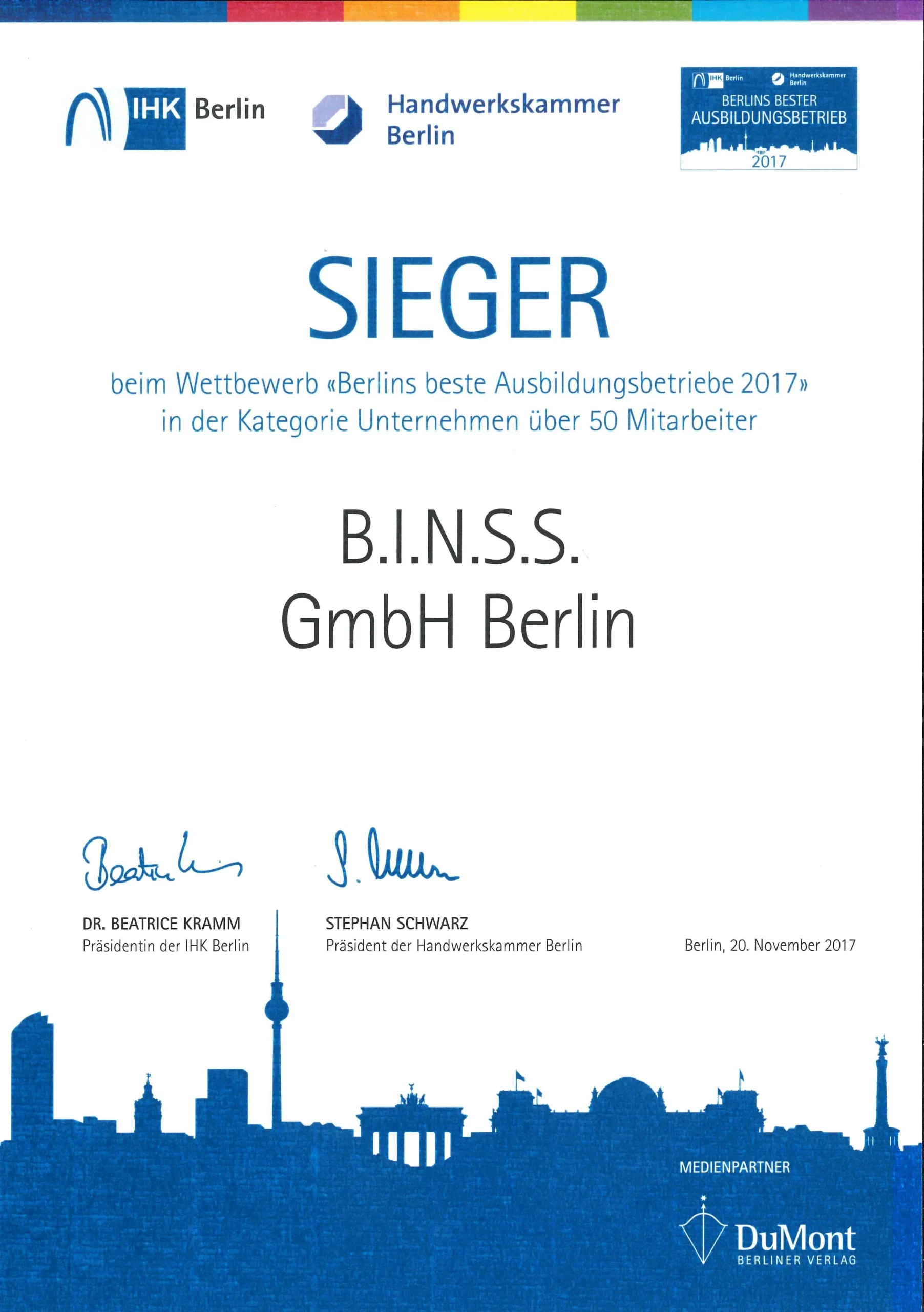 Sieger Berlins bester Ausbildungsbetrieb 2017