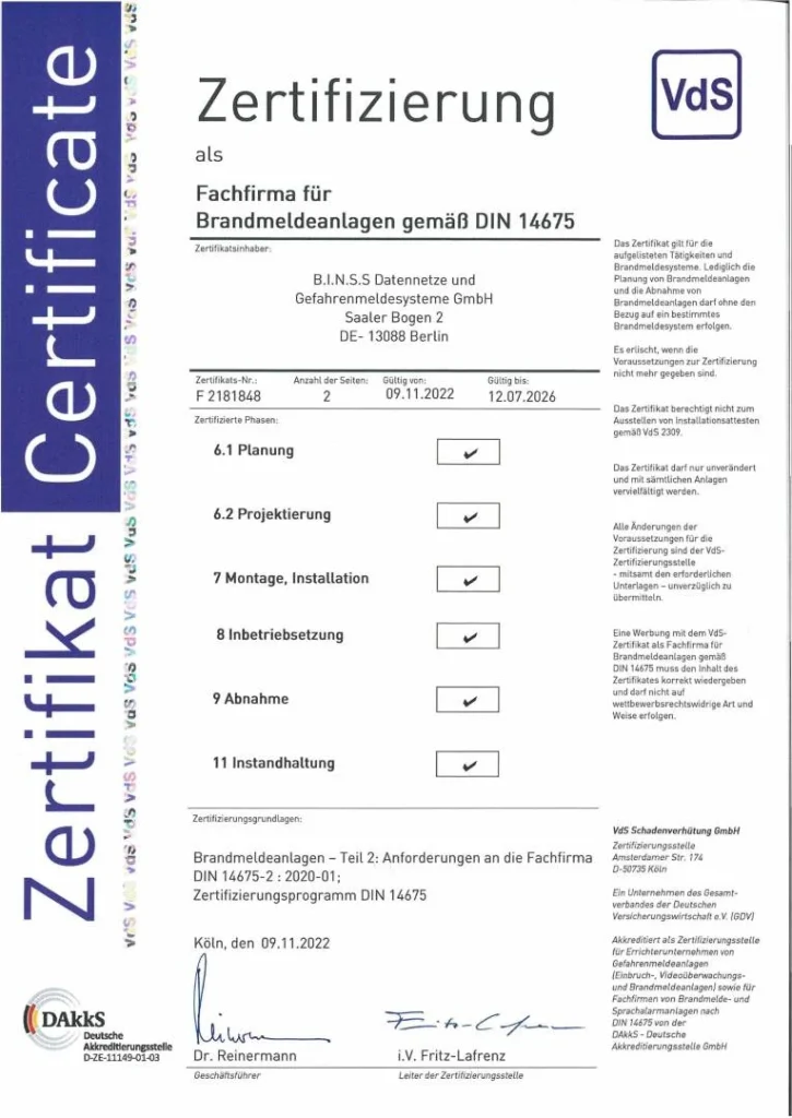 VdS Zertifizierung Fachfirma BMA-1_Bis_2026